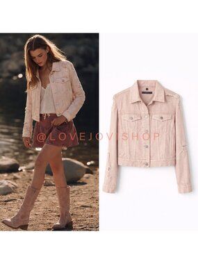 Coastal Cowgirl | J Brand Blush Pink Ditressed Denim Spring Jacket | Boho Femme